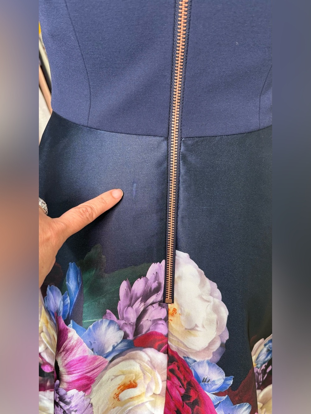 Ted Baker Navy Floral Fit-and-Flare Midi Dress - Picture 9 of 14